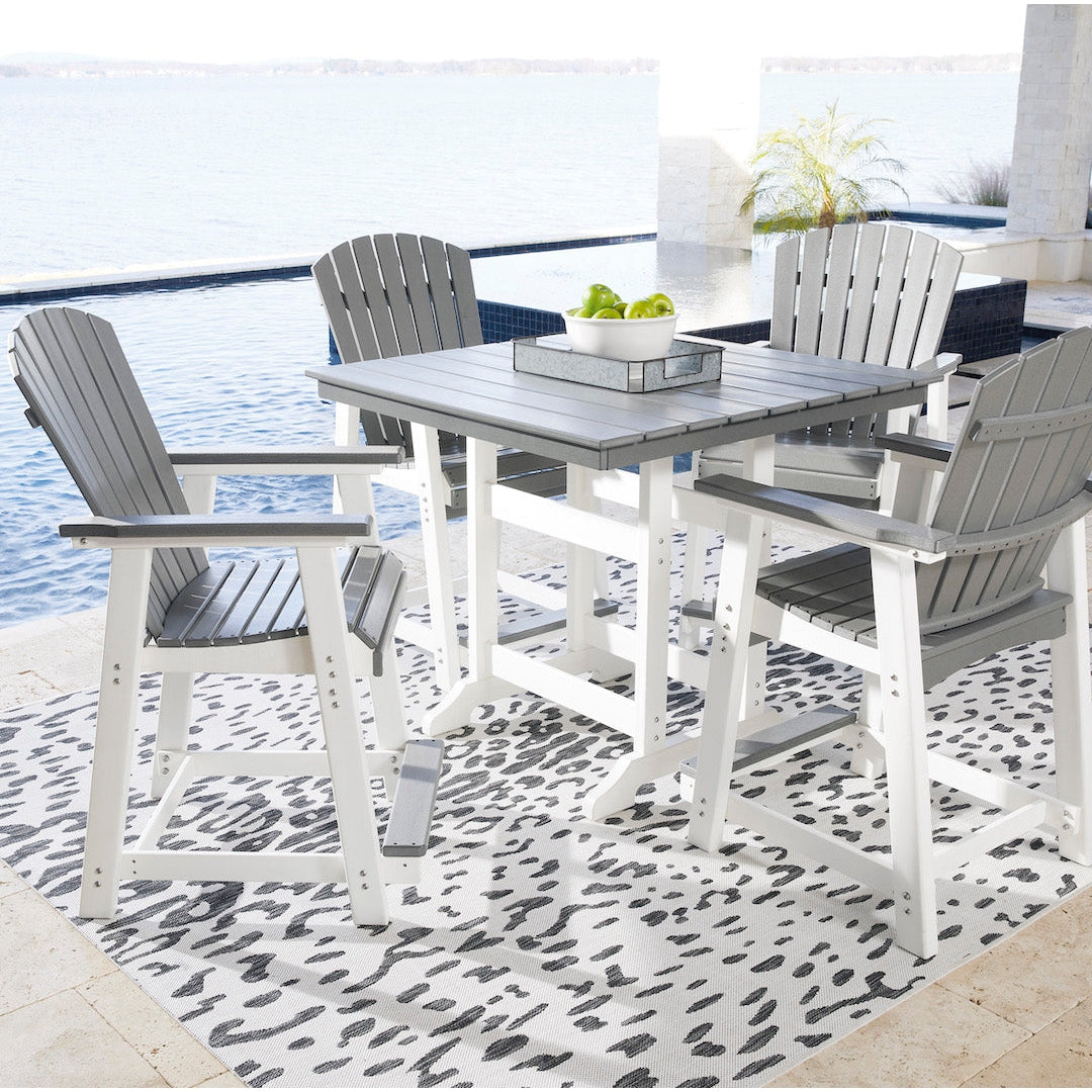 Poly Outdoor 5pc Dining Set in Grey & White Two Tone 42 Square Counter Height