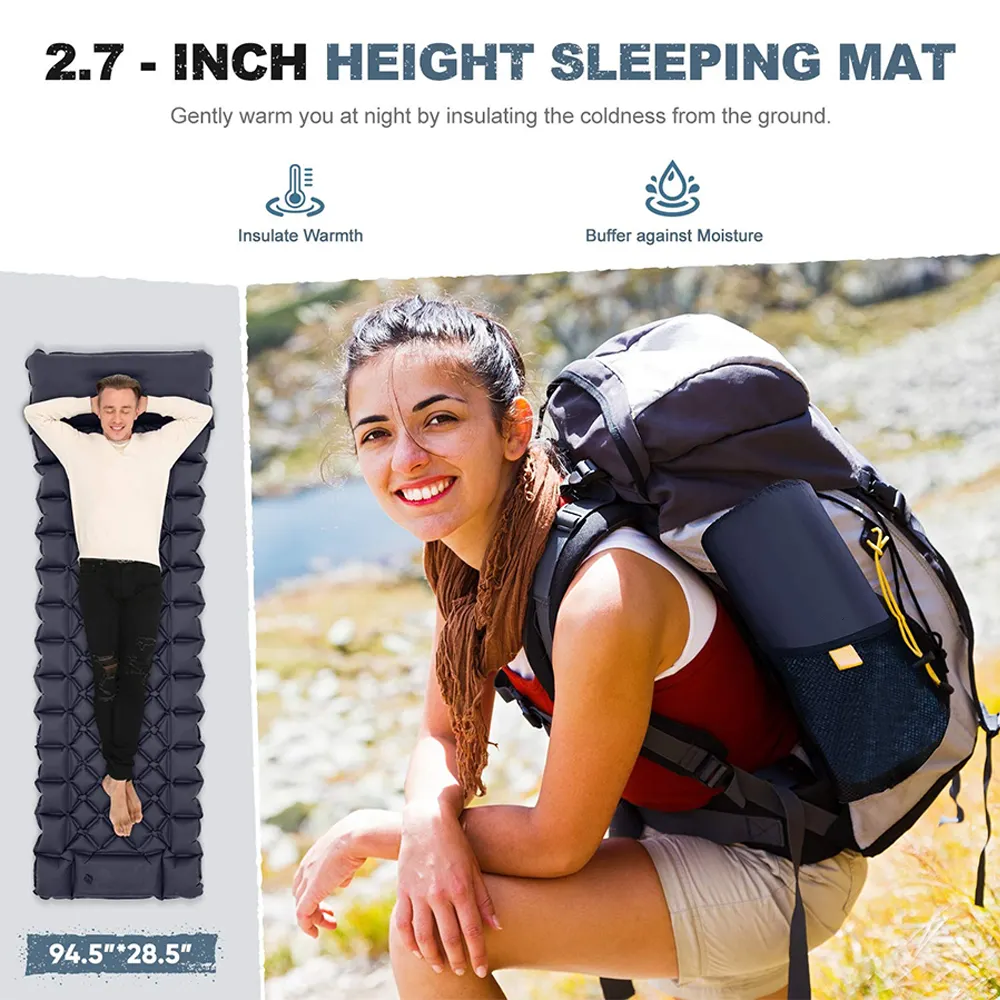 25s Quick Inflate Compact Inflatable Camping Air Mattress Pad  Foot Press Pump Backpacking Hiking Inflatable Sleeping Pad