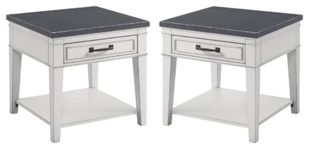 Home Square Del Mar 1 Drawer End Table in White and Grey   Set of 2   Farmhouse   Side Tables And End Tables   by Homesquare  Houzz