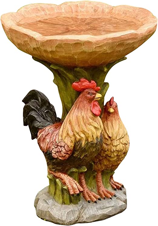 Egebert Rooster Chicken Birdbath Bird Feeder, Resin Ornament Bird Bath for Garden Yard Lawn Outdoor Decor Fairies Garden Accessories (Chicken)