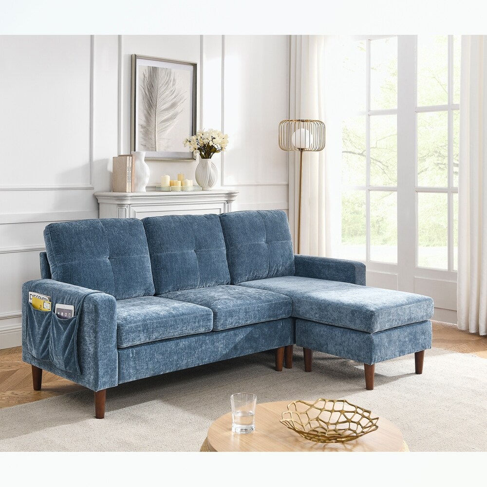 3 Seats L shape Chenille Sofa with Removable Cushions and Pocket