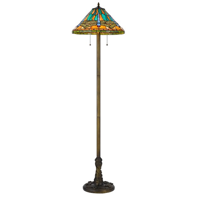 Metal resin Floor Lamp With  Art Glass Shade Dark Bronze red Cal Lighting