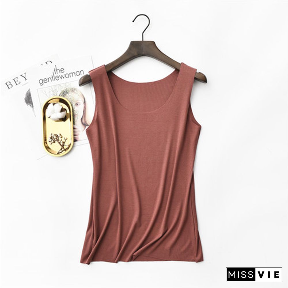 Spring Summer Tank Tops Women Sleeveless Round Neck Loose T-Shirt Ladies Vest Singlets Camisole Cotton Rib Slim Ladies Thin Vest