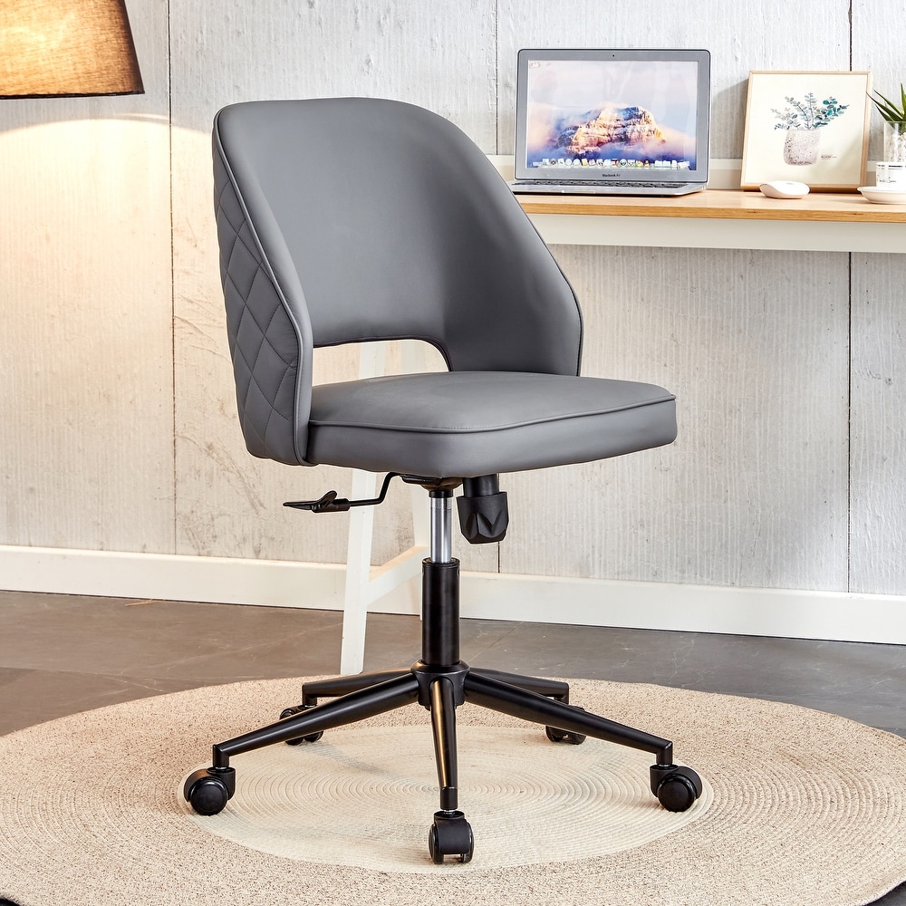 Modern home grey PU Office chair adjustable 360 ▲ swivel chair armless computer chair with wheels living room office