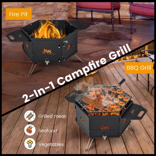 Costway Portable Charcoal Grill Stove With 360 Rotatable Grill Foldable Body amp Legs Black