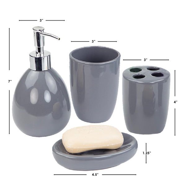 Home Basics Gray Ceramic 4 Piece Bath Accessory Set