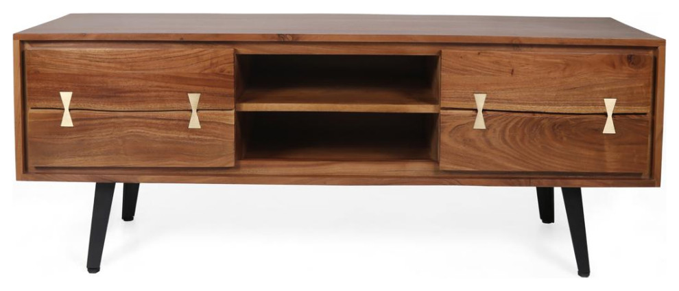 Asther TV Stand  Natural and Black   Midcentury   Entertainment Centers And Tv Stands   by Lighting New York  Houzz