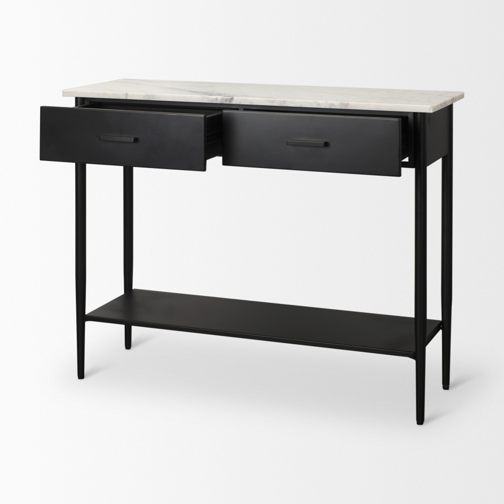 Amika White Marble Top With Black Metal Base Console Table   Modern   Console Tables   by Mercana  Houzz