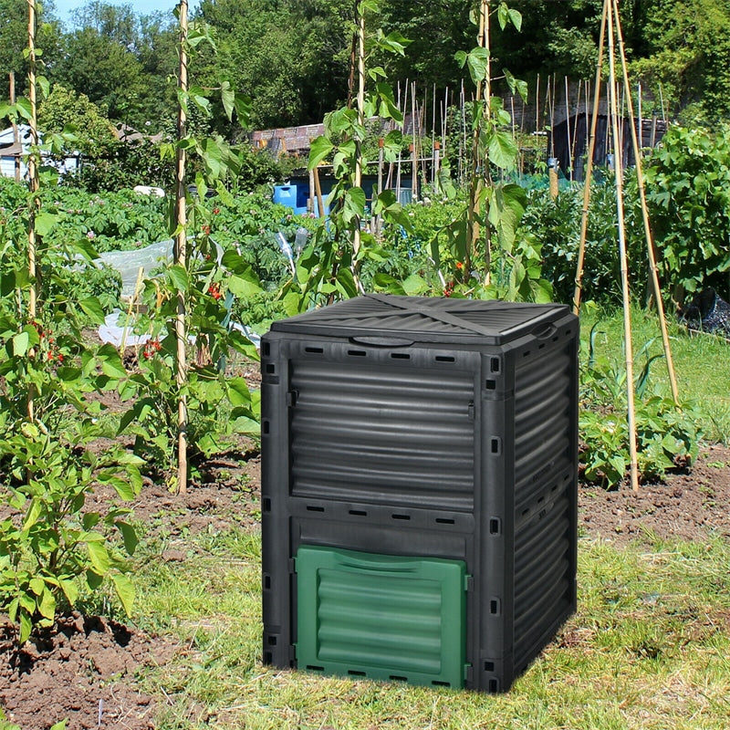 80 Gallon Outdoor Compost Bin Garden Fertilizer Barrel with Top Flip Door & Latch-on Lid