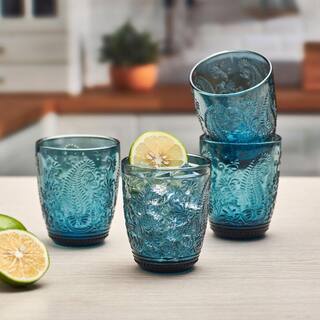 FITZ and FLOYD Maddi 10 oz. Double Old Fashion Blue Glass Set (Set of 4) 5294009