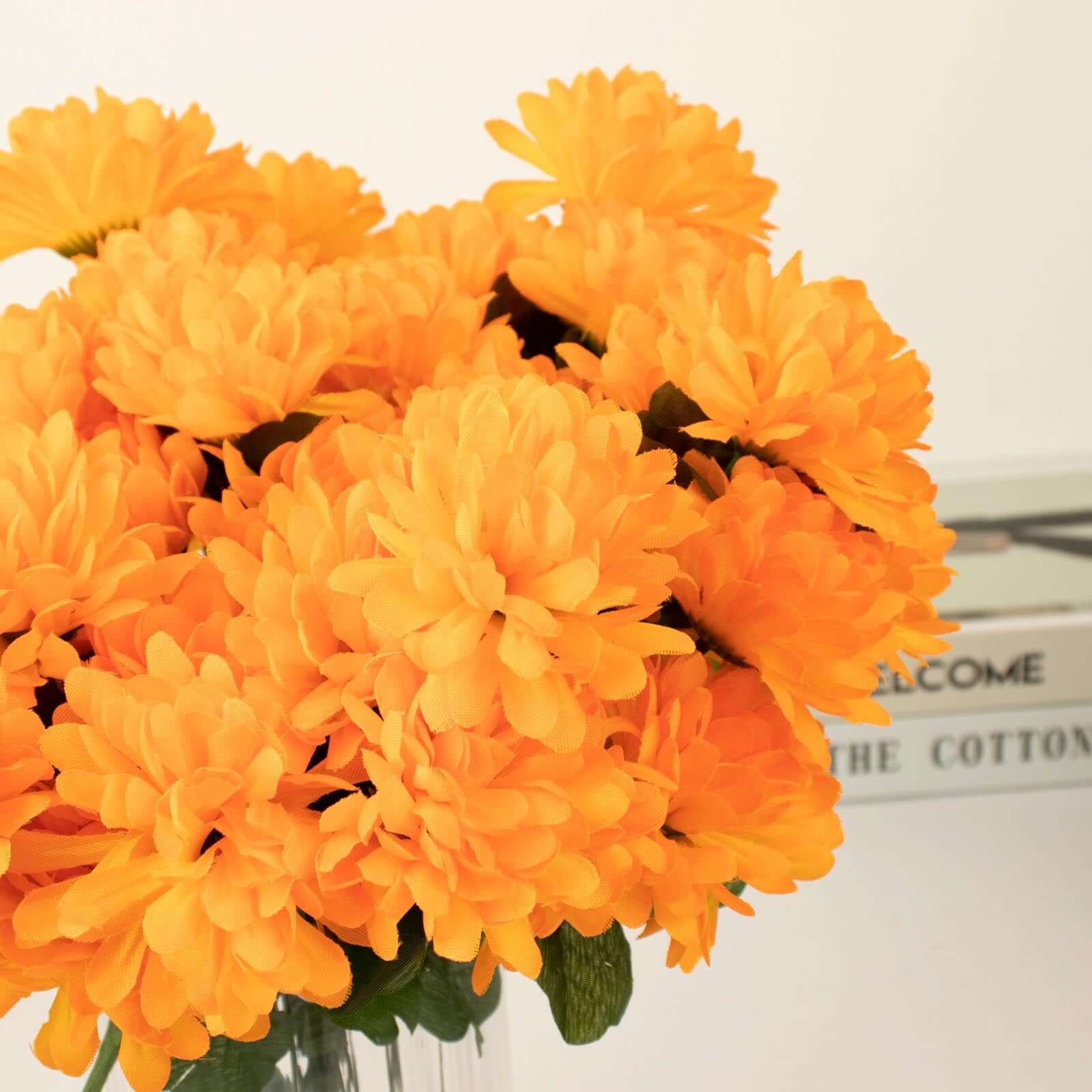 12 Bushes Orange Artificial Silk Chrysanthemum Flower Bouquets