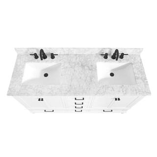 Home Decorators Collection Merryfield 61 in. W x 22 in. D x 35 in. H Freestanding Bath Vanity in White with Carrara White Marble Top 19112-VS61-WT