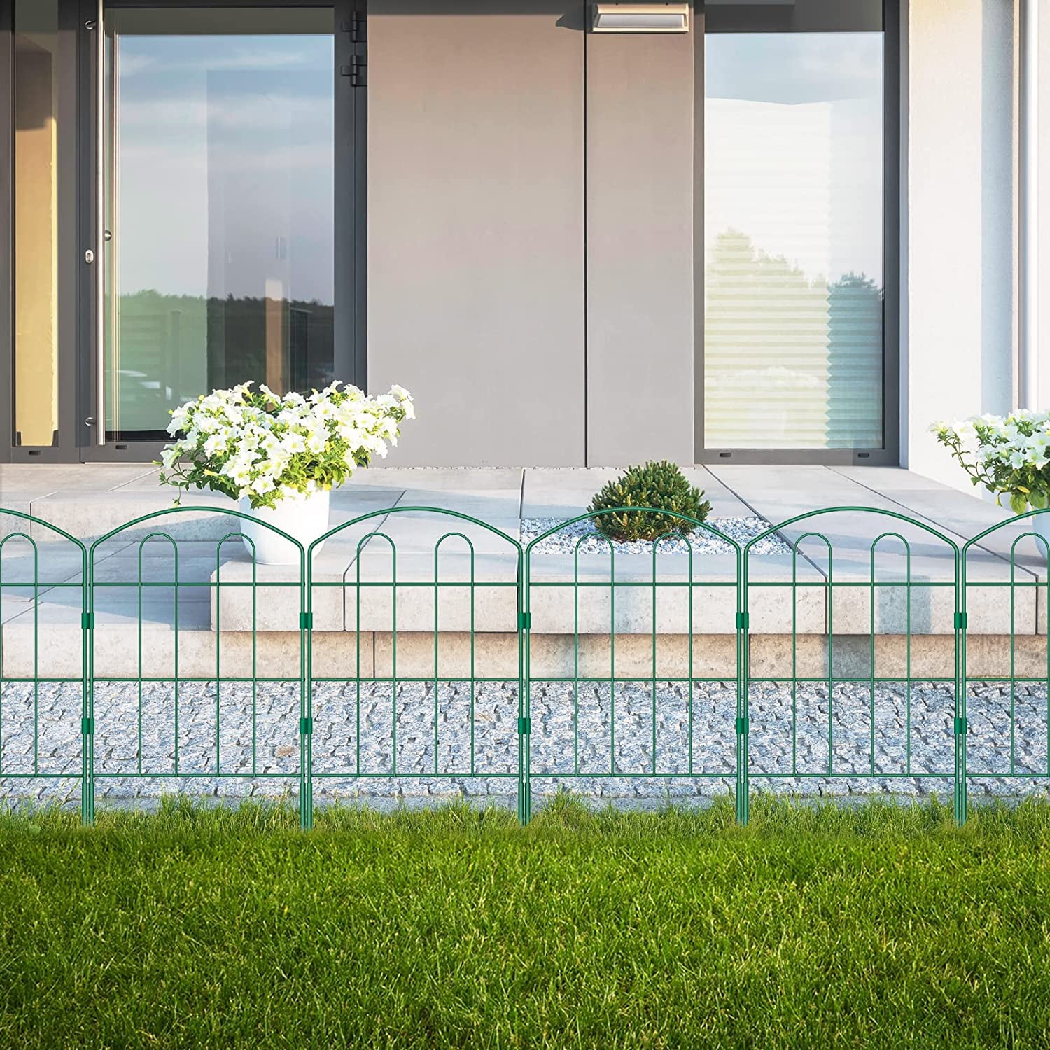 28 Pack Garden Fence 23in (H) x 30ft (L) Metal Landscape Border Fence Panels, Green