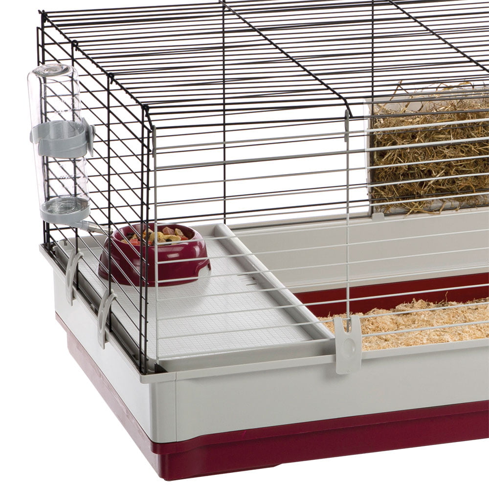 Ferplast Krolik XL Rabbit Cage 140 (Includes Wire Hutch) | 55.9L x 23.62W x 19.7H inches | Burgundy and Cream