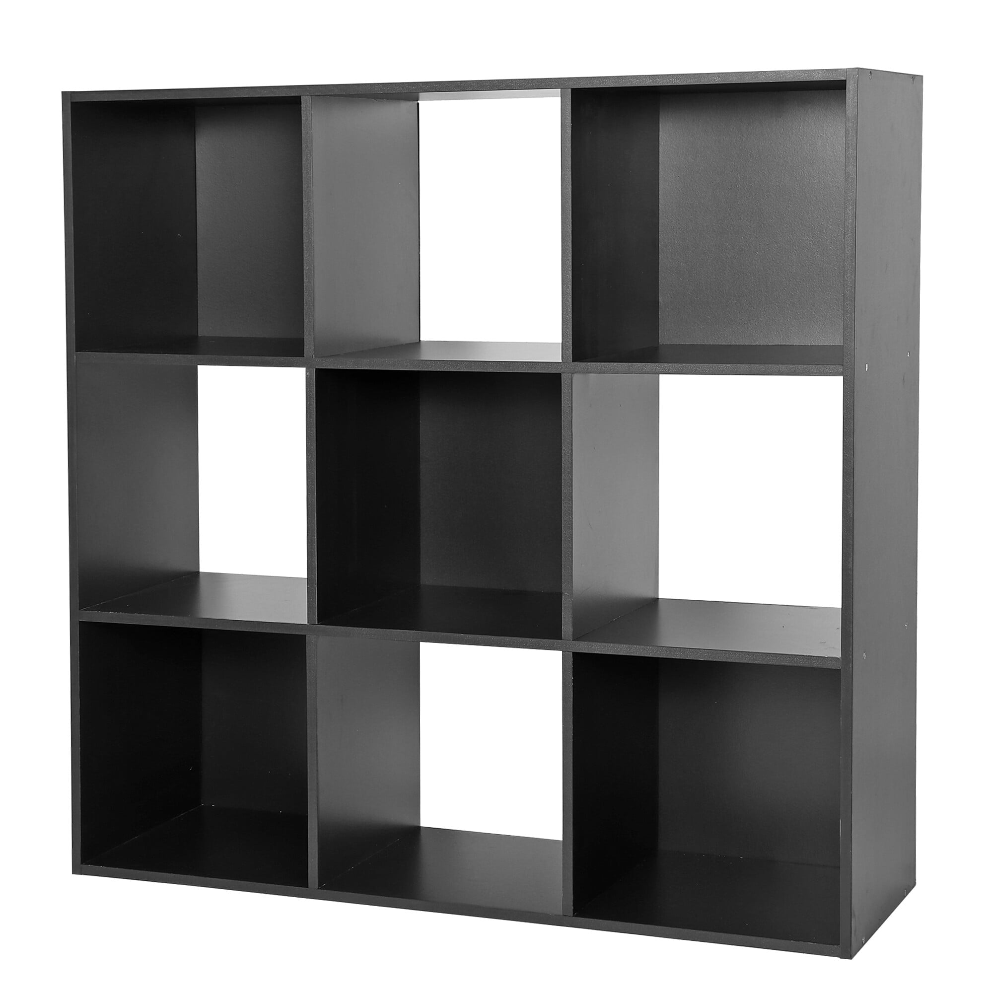 HomGarden 3-Tier 9 Cube Storage Organizer, Wood Bookcase Cabinet Bookshelf W/ Back Panels for Home, Office, Entryway, Living Room - Black