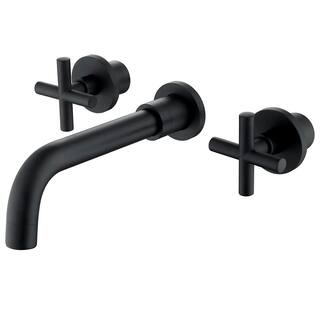 Hlihome 2 Cross Handle Wall-Mount Bathroom Faucet in Matte Black RBDK-9078-MB