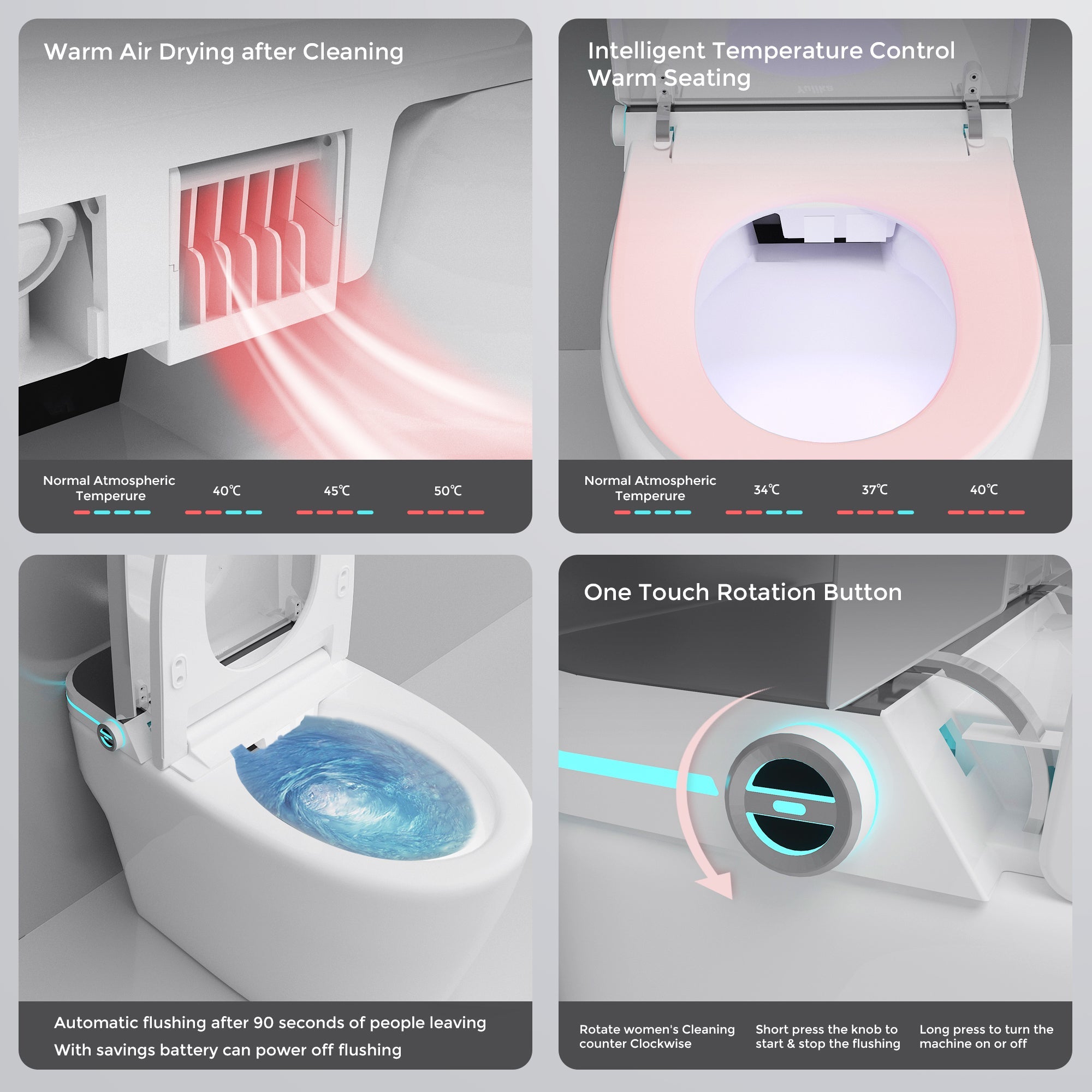 Yulika Smart Toilet, One piece Auto Open/Close Lid Toilet with Auto-Flush, Adjustable Heated Seat,Warm Water and Dry,No water pressure limitation tank