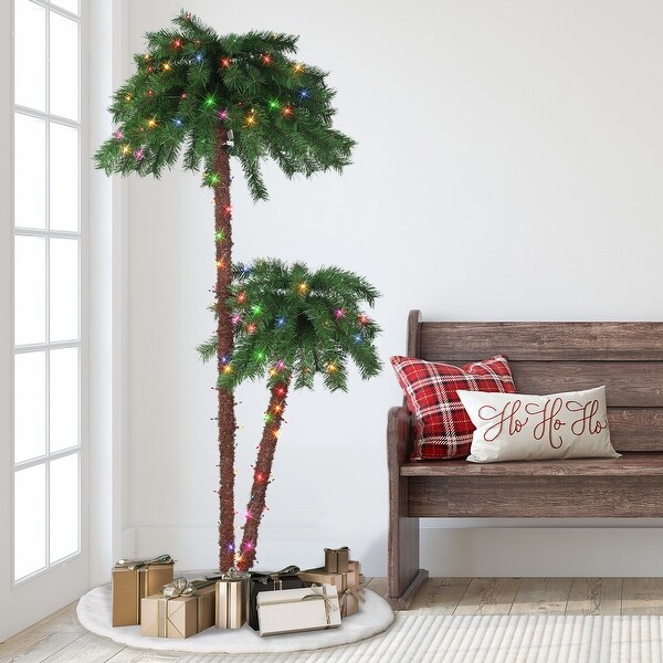 Puleo International 3.5 ft. and 6 ft. PreLit Double Trunk Artificial Palm Tree