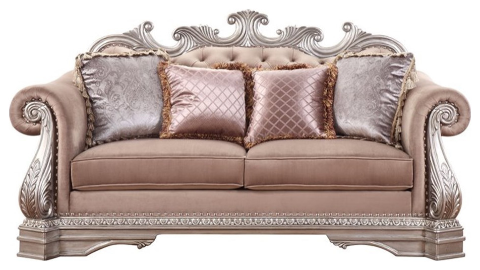 Acme Northville Loveseat with Pillows in Velvet and Antique Silver   Victorian   Loveseats   by Homesquare  Houzz