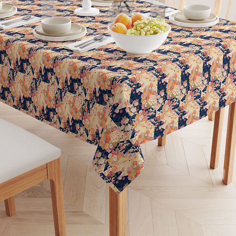 Square Tablecloth， 100% Polyester， 60x60， Japanese Flower Pattern