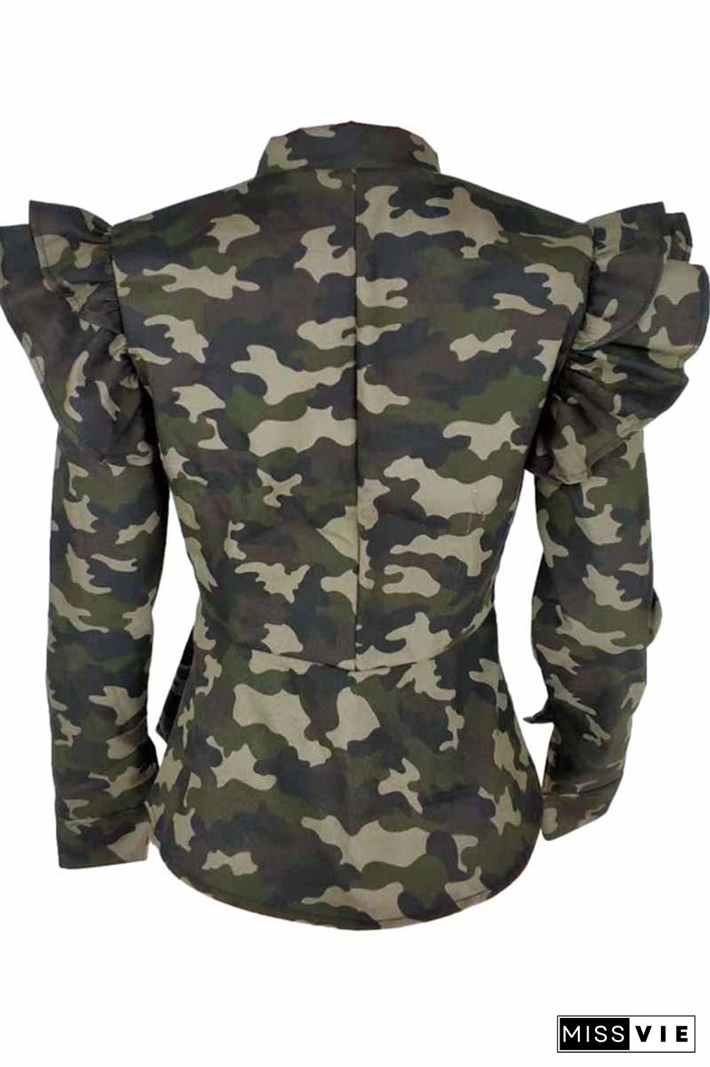 Stand-Up Collar Camouflage Ruffle Jacket