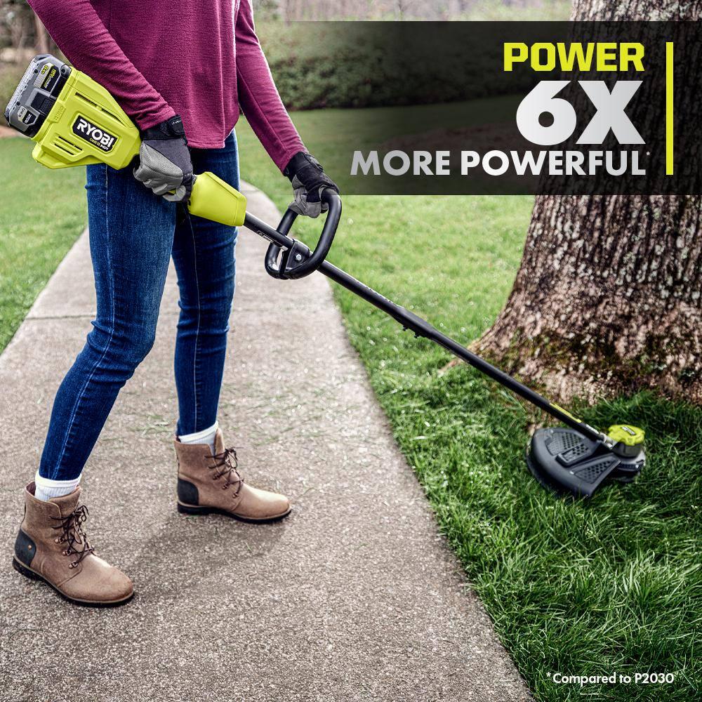 RYOBI ONE HP 18V Brushless Whisper Series Cordless Battery String Trimmer and Leaf Blower w 60 Ah Battery and Charger