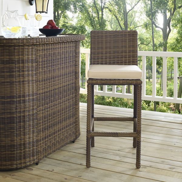 Bradenton 2Pc Outdoor Wicker Bar Height Bar Stool Set