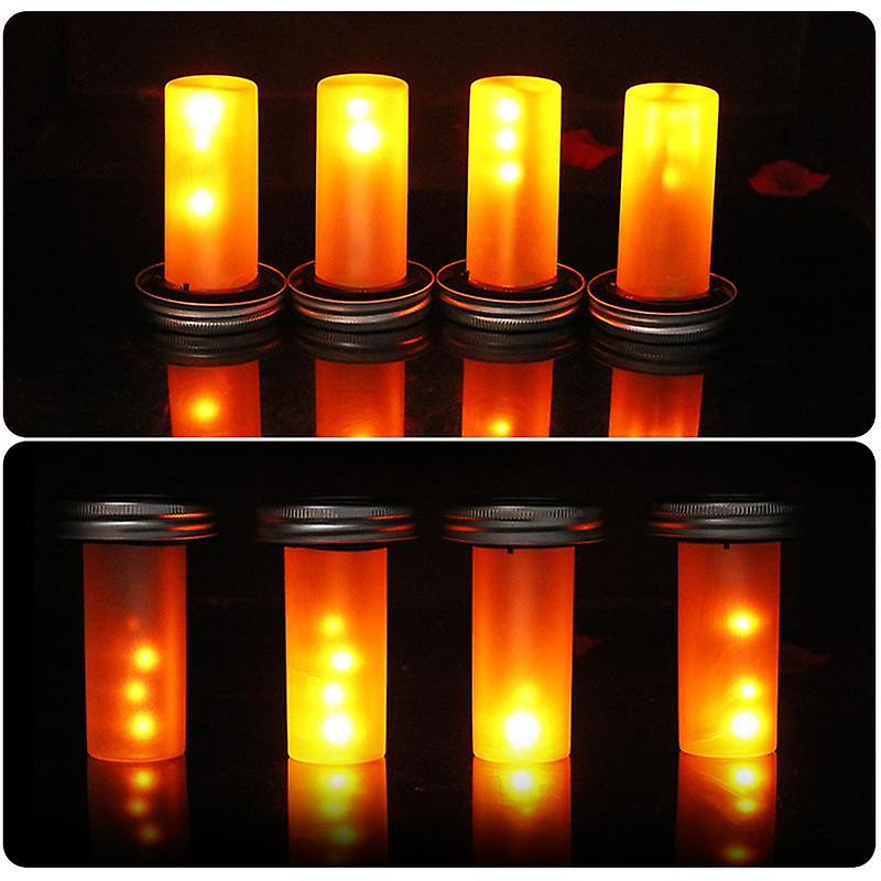 4pcs 12led Solar Mason Jar Lit Light Led Torch Flame Warm Solar Garden Outdoor Bottle Lamp Waterproof Hanging Lantern Night Decoratio