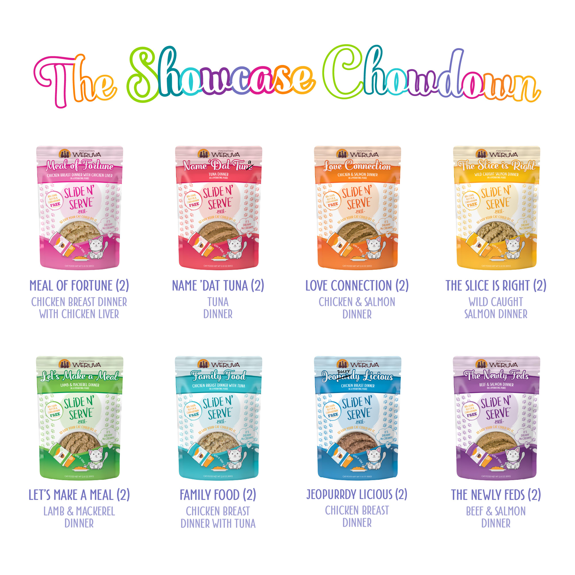 Weruva Pate The Showcase Chowdown Variety Pack Wet Cat Food， 2.8 oz.， Count of 16