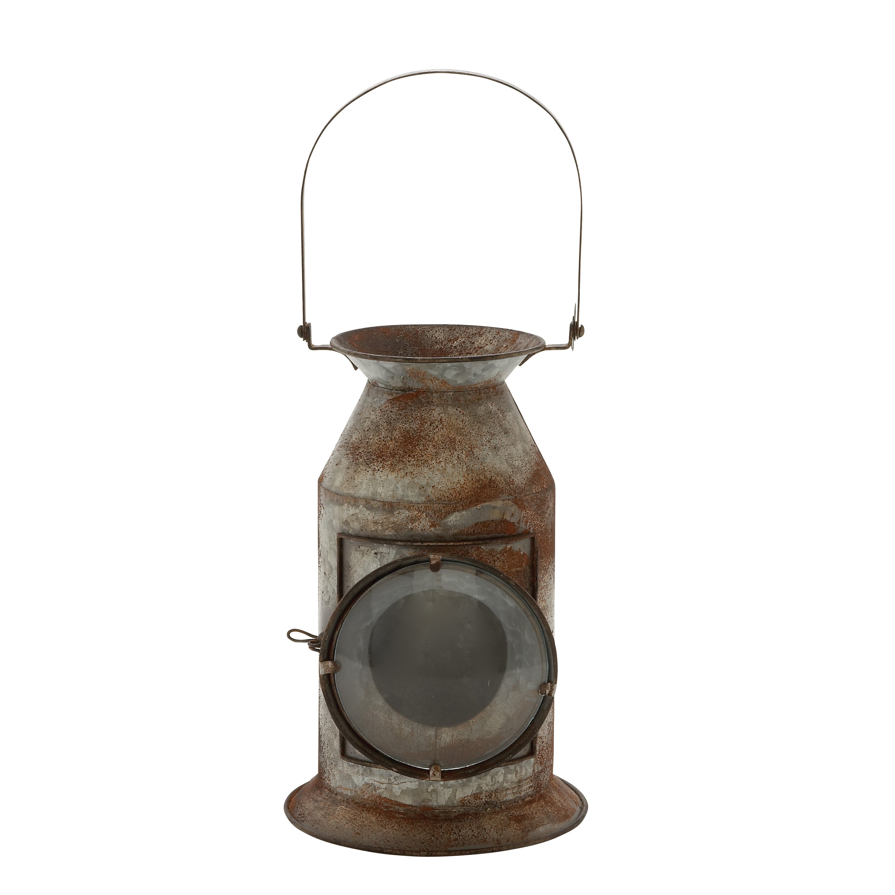 DecMode Gray Metal Candle Lantern with Handle