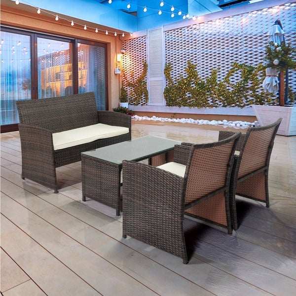 4 PCS Wicker Patio Conversation Set - Overstock - 37011270