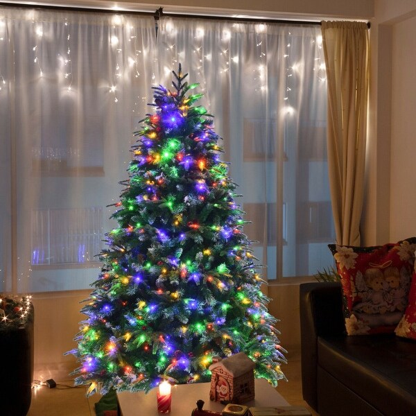 PreLit Snowy Christmas Tree with Flashing Modes and Multicolored LED Lights