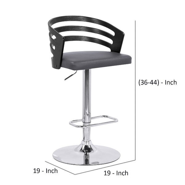 Adjustable Barstool with Curved Open Low Wooden Back - 19 L X 19 W X 44 H Inches