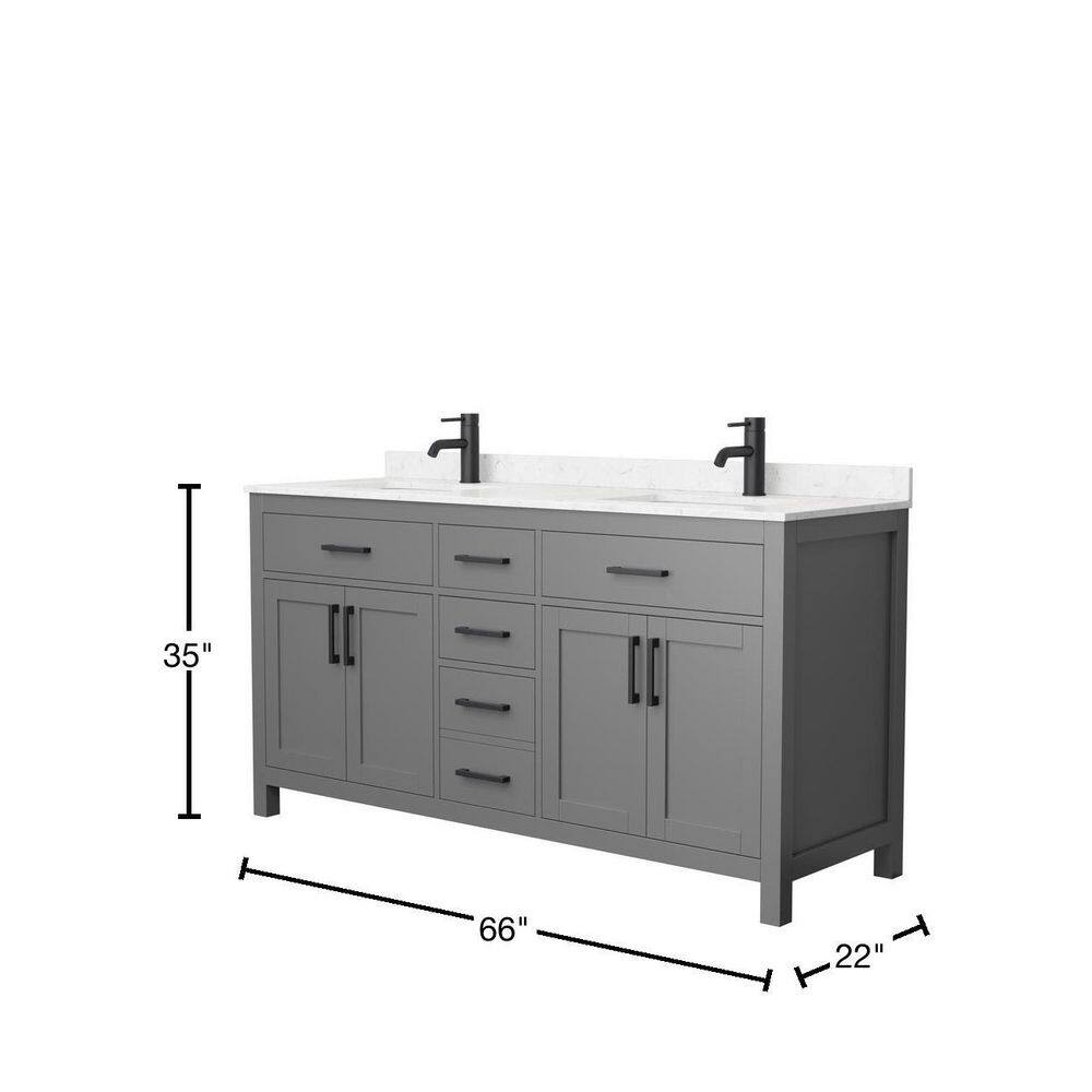 Wyndham Collection Beckett 66 in. W x 22 in. D x 35 in. H Double Sink Bathroom Vanity in Dark Gray with Carrara Cultured Marble Top WCG242466DGBCCUNSMXX