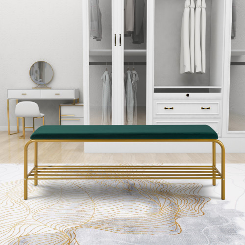 single layer Shoe storage bench Green Velvet W2234...