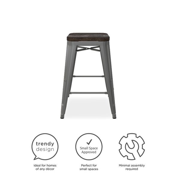 Avenue Greene Filipa 24-inch Metal Stackable Counter Stool with Wood Seat (Set of 2)