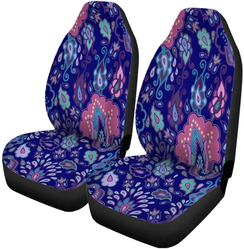 ZHANZZK Set of 2 Car Seat Covers Paisley Floral Pattern Carpet Moroccan Turkish Indonesia Japanese Batik Universal Auto Front Seats Protector Fits for Car，SUV Sedan，Truck