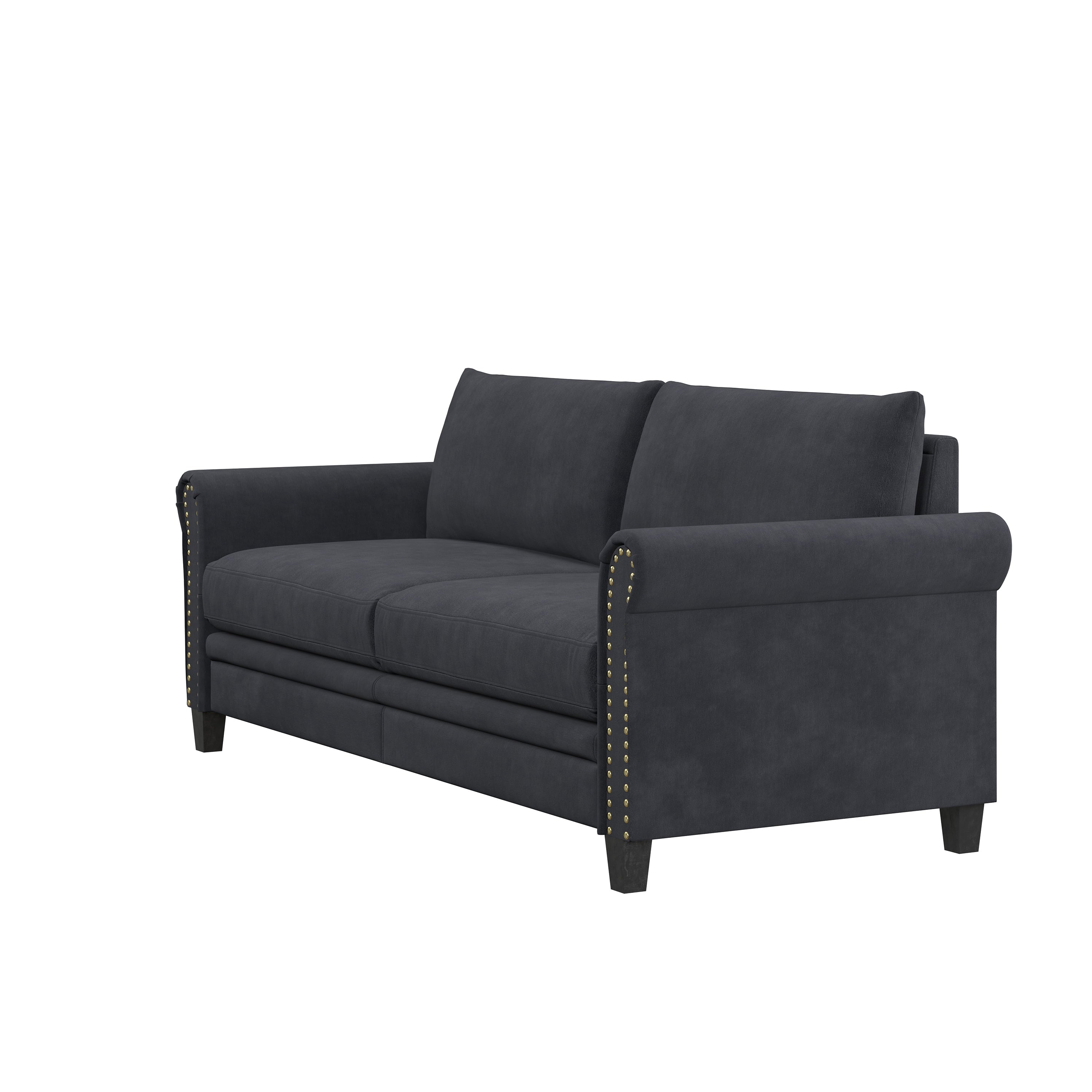 Lifestyle Solutions Fallon Sofa with Nail Head Trim, Charcoal Microfiber