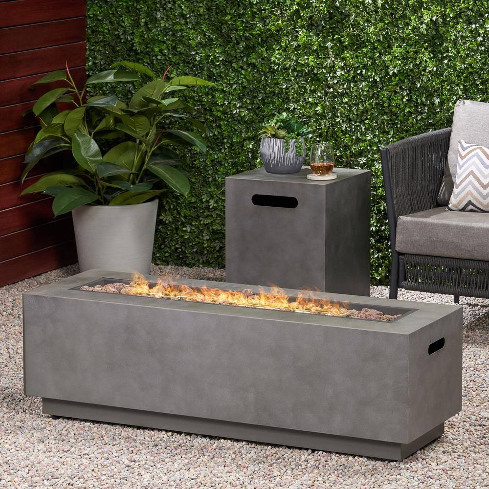 Noble House Wellington 15.25 in. x 19.75 in. Rectangular Concrete Propane Fire Pit in Dark Grey with Tank Holder 70377