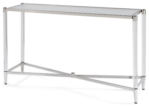 Modus Marilyn Glass Top Rectangular Console Table in Silver   Midcentury   Console Tables   by Homesquare  Houzz