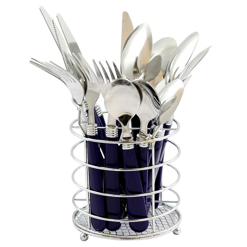 Gibson Sensations II 16 Piece Stainless Steel Flatware Set with White Handles and Chrome Caddy