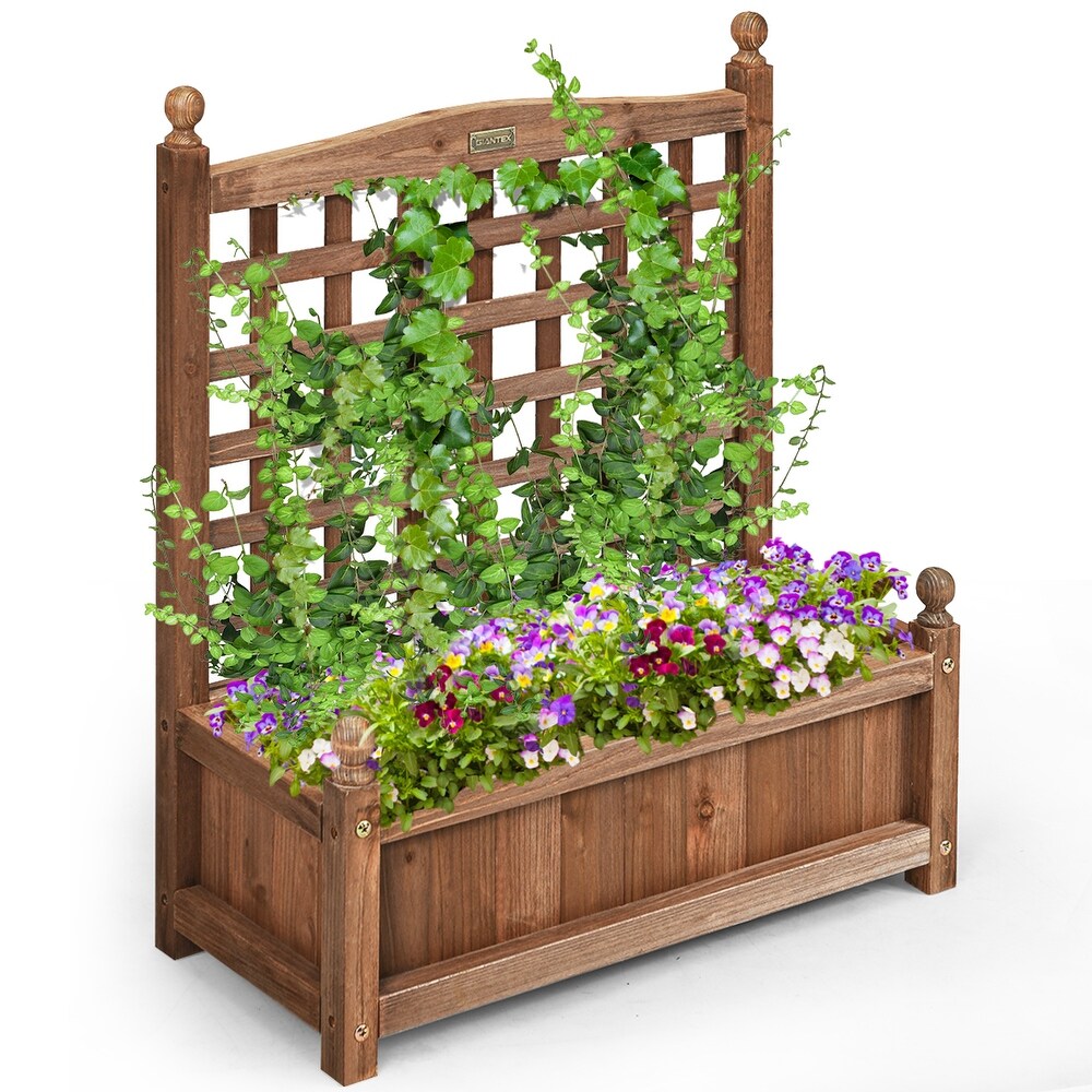 Costway Solid Wood Planter Box with Trellis Weather Resistant Outdoor   25'' (L) X 11'' (W) X 30'' (H)