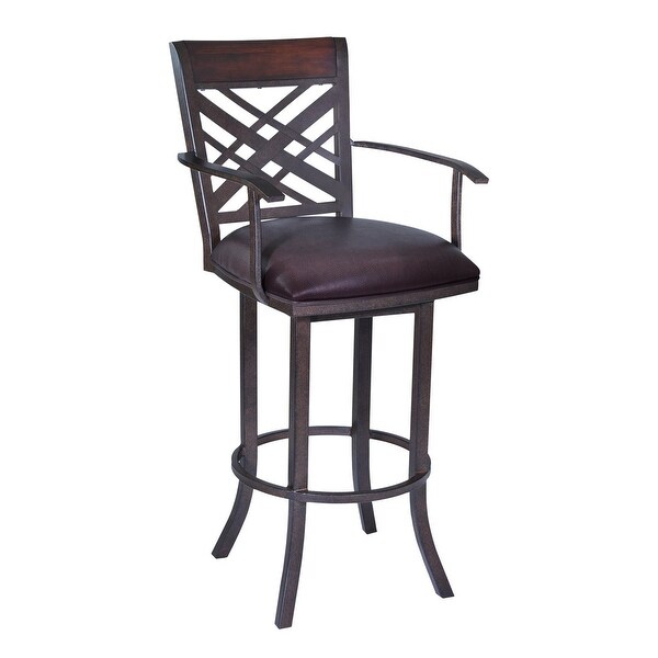 30 Inch Metal Swivel Bar Stool with Armrests and Leatherette Seat， Brown - 45 H x 19 W x 19 L Inches