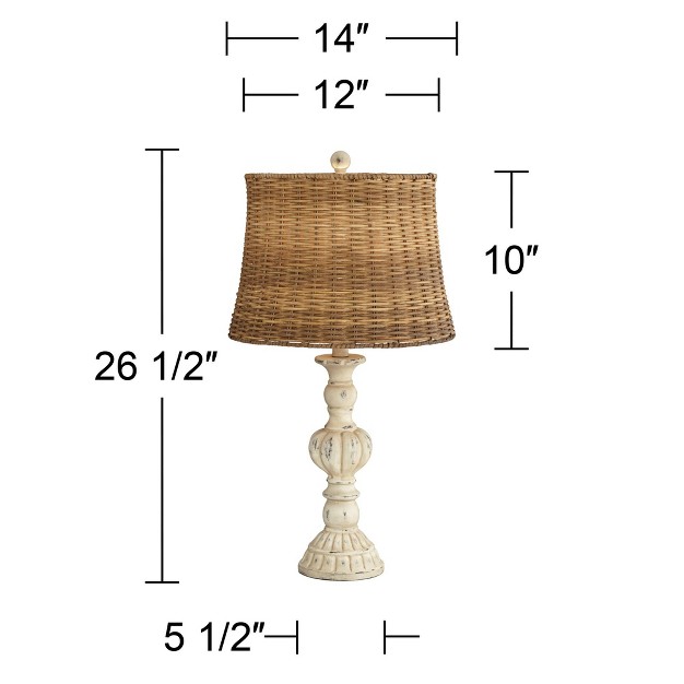 High Set Of 2 Antique White Candlestick Rattan Tapered Drum Shade For Bedroom Living Room