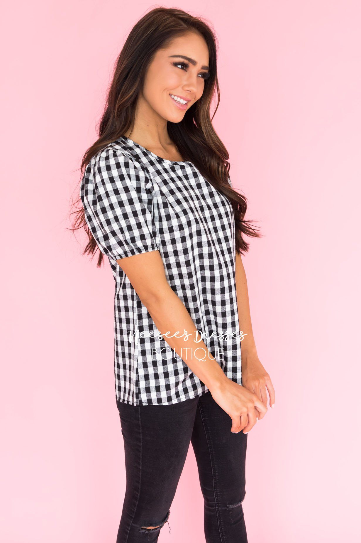 All About Gingham Modest Blouse