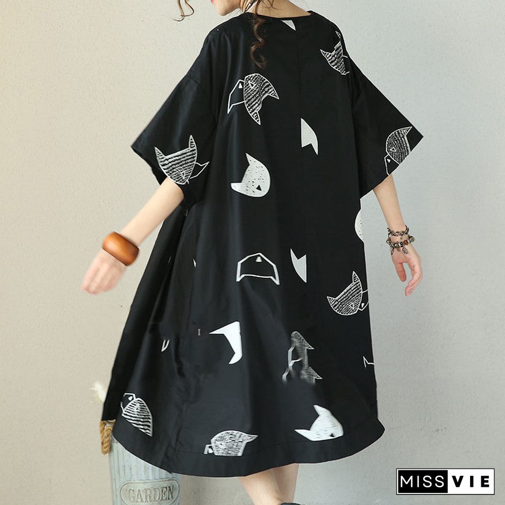 fashion black natural cotton dress plus size clothing tie waist Cinched traveling clothing women v neck cotton caftans