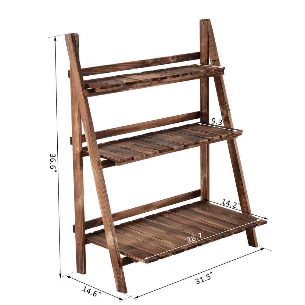 Outsunny 31.5 in. L x 14.75 in. W x 37 in. H 3-Tier Brown Wood Folding Flower Rack Plant Stand 845-112