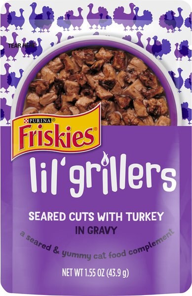 Friskies Lil' Grillers Seared Cuts With Turkey In Gravy Wet Cat Food， 1.55-oz pouches， case of 16