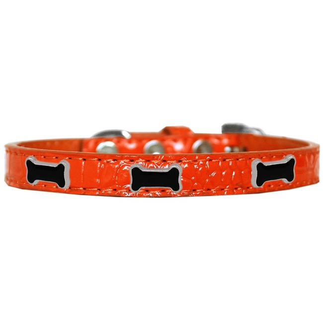 Black Bone Widget Croc Dog Collar& Orange - Size 12