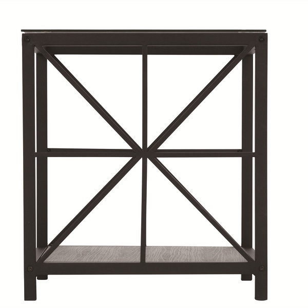 Homylin Industrial Square Side End Accent Table-Glass/Wood